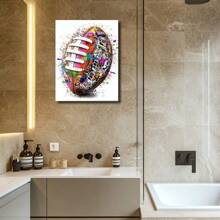 Framed Canvas Wall Art Poster A Football With Paint Splatters On It Canvas Painting Prints Poster Wall Art Decor For Living Room Bedroom Bathroom Kitchen Apartment Hotel, Modern Home Decoration