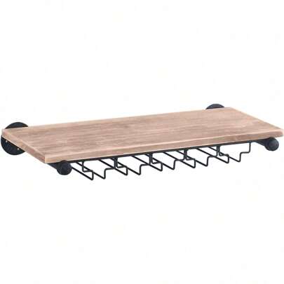 SENDERPICK lousriyy Portabottiglie con portabicchieri Portabottiglie in legno Portabottiglie da parete Portabottiglie da 24 pollici Portabicchieri da vino retrò Barra da parete sospesa per cucina Sala da pranzo (24 pollici)