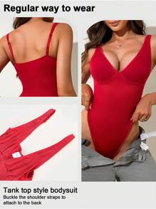 1 pieza Mono moldeador sin costuras para mujer, diseño convertible con tirantes desmontables, control de abdomen y elevación de glúteos, moldeado corporal completo para uso al aire libre/bikini - Rojo - Ver 5