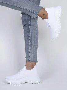 Women's Spring Casual Sneakers, Fashionable Breathable Lightweight Anti-Slip Sports Shoes - White - View 3