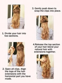 7片装夹式真人发接发片，渐变黑至金棕色，无痕夹式，直发 - S1/22 - 查看 9