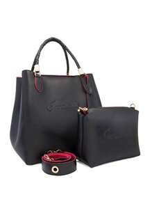 Large Women's Bag Set, Tote Bag And Toiletry Bag With Crossbody Strap - màu đen - Xem 4