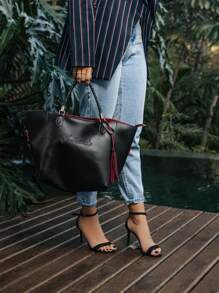 Large Women's Bag Set, Tote Bag And Toiletry Bag With Crossbody Strap - màu đen - Xem 1