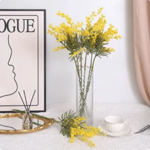 5pcs Artificial Mimosa Flowers For Wedding, High-End Fake Flowers For Home Decor, Holiday Romantic Flowers, Slightly Shedding Pollen, Suitable For Wedding, Dry Flowers - Yellow - View 7