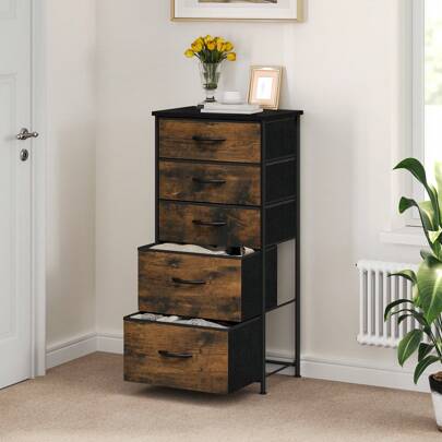 Chest Of Drawers, 5-Drawer Storage Organizer Unit For Bedroom Living Room Closet, Sturdy Steel Frame, Easy Pull Fabric Bins & Wooden Top, Fabric Dresser