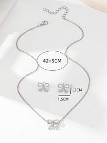 3 件套时尚简约蝴蝶结耳环和项链套装，适合女士日常佩戴