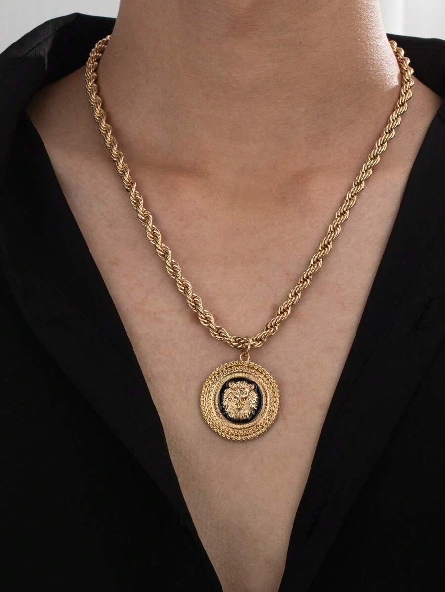 1 朋克风格夸张动物设计男士项链适合日常通勤多种场合 - 金色 - 查看 1