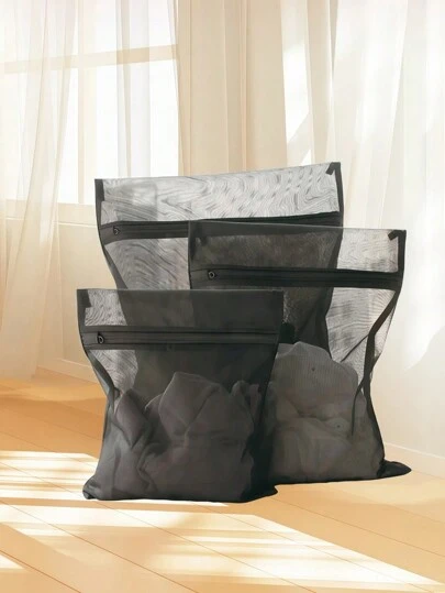 6/3/1件，黑色网袋洗衣袋家用机洗衣服洗衣袋，内衣文胸洗衣袋，洗衣网袋套装拉链，春季，简约，夏季上衣