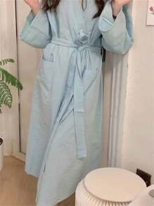 1 Pc Women Spring/Summer/Autumn Bath Robe, New Loose Long Sleeve Breathable Long House Dress Bathrobe Back To School - Multicolor - View 10