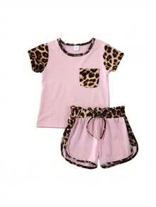 2Pcs Toddler Baby Girl Boy Leopard T-Shirt Short Sleeve Tee Tops And Shorts Pants Summer Outfits Set
