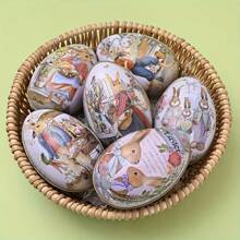 6pcs Easter Iron Candy Box, Rabbit And Egg Design, Holiday Home Decor, Easter Party Supplies, Gift Packaging