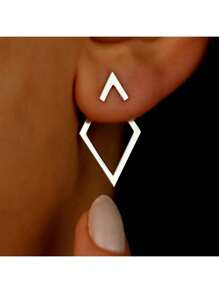 1 Pair Fashionable Luxury Geometric Diamond Shaped Earrings, Suitable For Women, Students, Daily Wear, Holiday And Party - Multicolor - View 5