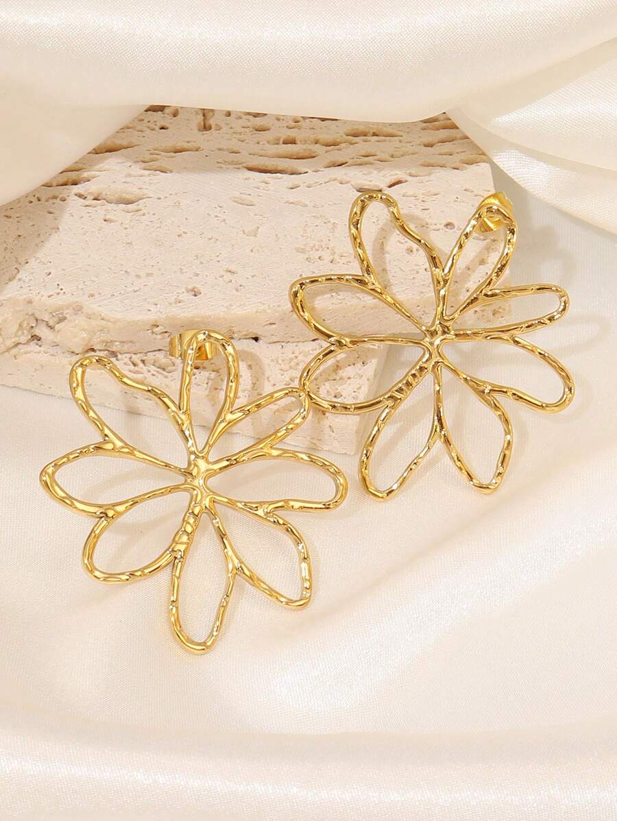 1pair Stainless Steel Big Flower Stud Earrings For Women Fashion Gold Silver Color Flower Pendant Earring Valentines Jewelry