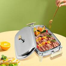 2,2L Glas Warmhaltebehälter Speisenwärmer mit Pfannen Rechteck Mahlzeit Chafing Dish Gastro Behälter mit Deckel Edelstahl Buffetwärmer für Catering, Buffet und Party, Buffet Zubehör, Silber - Silber - Übersicht 11