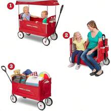 Radio Flyer, 3-en-1 EZ Vagoneta Plegable para Niños con Techo, Wagon Plegable Convertible,Jardín y Carga, Recomendado para Niños de 1 1/2 Años, Color Rojo - Pabellón - Ver 2