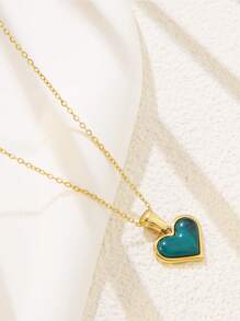 1pc Minimalist Cute Style Colorful Heart-Shaped Stainless Steel Pendant Necklace, Suitable For Women's Daily Outfit