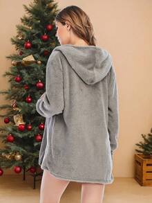 Christmas Pajama Party, Plush Pajama Set, Jacket, Tank Top, Sleep Pants In A Set Of 3 Pieces, Solid Color Home Set - 灰色 - 查看 4