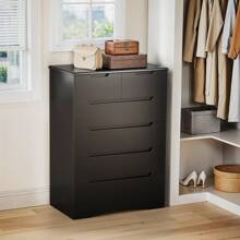 6 Drawer Dresser, Vanity De Maquillaje  With Large Storage  Furniture , Dresser For Bedroom With Embedded Handle, Tall Dresser And Organizer With Anti-Tripping, Wooden Dresser Cabinet For Office, Living Room, Entryway, Room Decor, Black, Christmas - 黑色 - 查看 9