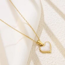1pc Minimalist Cute Style Colorful Heart-Shaped Stainless Steel Pendant Necklace, Suitable For Women's Daily Outfit