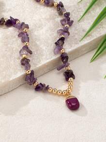 1 Bohemian Style Purple Gravel Personalized Necklace (Gravel Size, Color Depth Random)