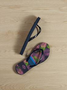 Sandalias tipo chanclas planas básicas para mujer, sencillas, prácticas y versátiles - Negro - Ver 7