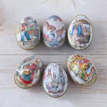 6pcs Easter Iron Candy Box, Rabbit And Egg Design, Holiday Home Decor, Easter Party Supplies, Gift Packaging