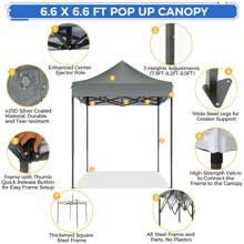 tooluck 6.6x6.6ft Pop-Up Canopy Tent Heavy Duty Canopy Easy To Set Up All Weather Waterproof Outdoor Awning Tent For Party Beach Garden Camping With 1 Carrying Bag 3 Adjustable Heights - Grey - View 4