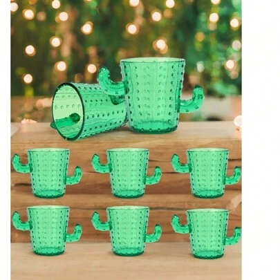 6/12 ชิ้น แก้วช็อต พลาสติกสีเขียวรูปกระบองเพชร 2 ออนซ์ กระบองเพชรน่ารักเขียว แก้วอะคริลิกป้องกันการหกสำหรับงานปาร์ตี้วันที่ 5 พฤษภาคม