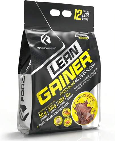  Proteína Lean Gainer | Apoyo para Ganar Masa Muscular y Mejorar el Rendimiento | Forzagen | 12 lb (5,44 kg) | 16.5 Servicios por Costal  | Delicioso Sabor a Chocolate | 50g de Proteínas de Suero de Leche por Servicio | Whey Protein | 250g de Carbs por Servicio | 1,250+ Calorías por Servicio | Con Carbohidratos Naturales | Avena, Camote y Batata | Complejo de Vitaminas y Minerales | Sin Azúcar Añadida | Bebida Pre-Post Entrenamiento | Ayuda a Mejorar la Resistencia y la Fuerza | Fácil y Rápida Preparación | Suplemento Gym para Hombres y Mujeres | Apoya al  Rendimiento Deportivo | Ideal para Deportistas y Entrenadores