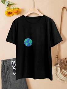 Valentine's Day Earth Day T-shirts Cute Climate Change Global Warming Tees for Ladies | Carbon Emissions Awareness - Negro - Ver 2