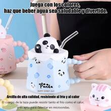 Taza de Cerámica Adorable con Diseño de Animales en Relieve, Incluye Pajita de Vidrio Reutilizable, Capacidad de 360 ml, Ideal para Bebidas Calientes y Frías, Estilo Lúdico y Único con Temática de Conejo, Panda, Gato y Oso, Material Cerámico de Alta Calidad, Resistente y Duradero, Diseño Ergonómico con Asa Texturizada para un Agarre Cómodo, Perfecto como Regalo para Niños y Amantes de los Animales, Dimensiones Compactas de 9.8 cm x 9 cm, Peso de 470 g, Ideal para el Hogar, Oficina o como Accesorio Decorativo, Disponible en Cuatro Colores Pastel para Elegir, Añade un Toque Dulce y Divertido a tu Rutina Diaria. - conejito rosa - Ver 7