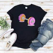 Donut Barbell T-Shirt, Gym Sports Weight Lifting Weightlifter Tshirt, Funny Sports Training Fitness CrossFit, Donut Food Shirt, Foodie Shirt
