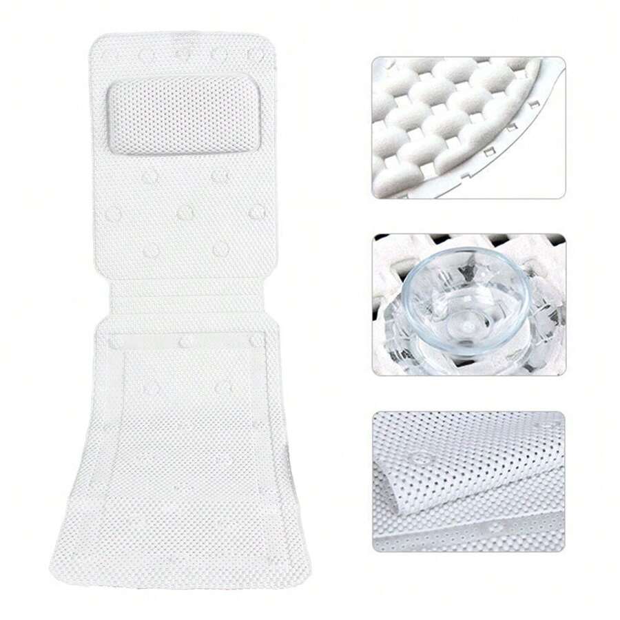 Full Body PVC Bath Mat Non-Slip Cushion SPA Head Neck Back Support Rest Pillow Bathroom Decor Summer Back To School - White - View 1