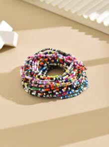 30 件套波西米亚海滩风格彩色米珠手链弹性串珠手链适合女士女孩 - 混色 - 查看 3