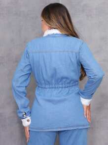 Women Denim Jackets & Coats - 淺色水洗藍 - 查看 4