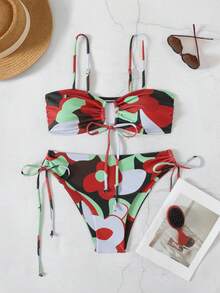 New Soft Padded Adjustable Spaghetti Strap Bikini Set, For Summer Beach Vacation - Multicolor - View 1
