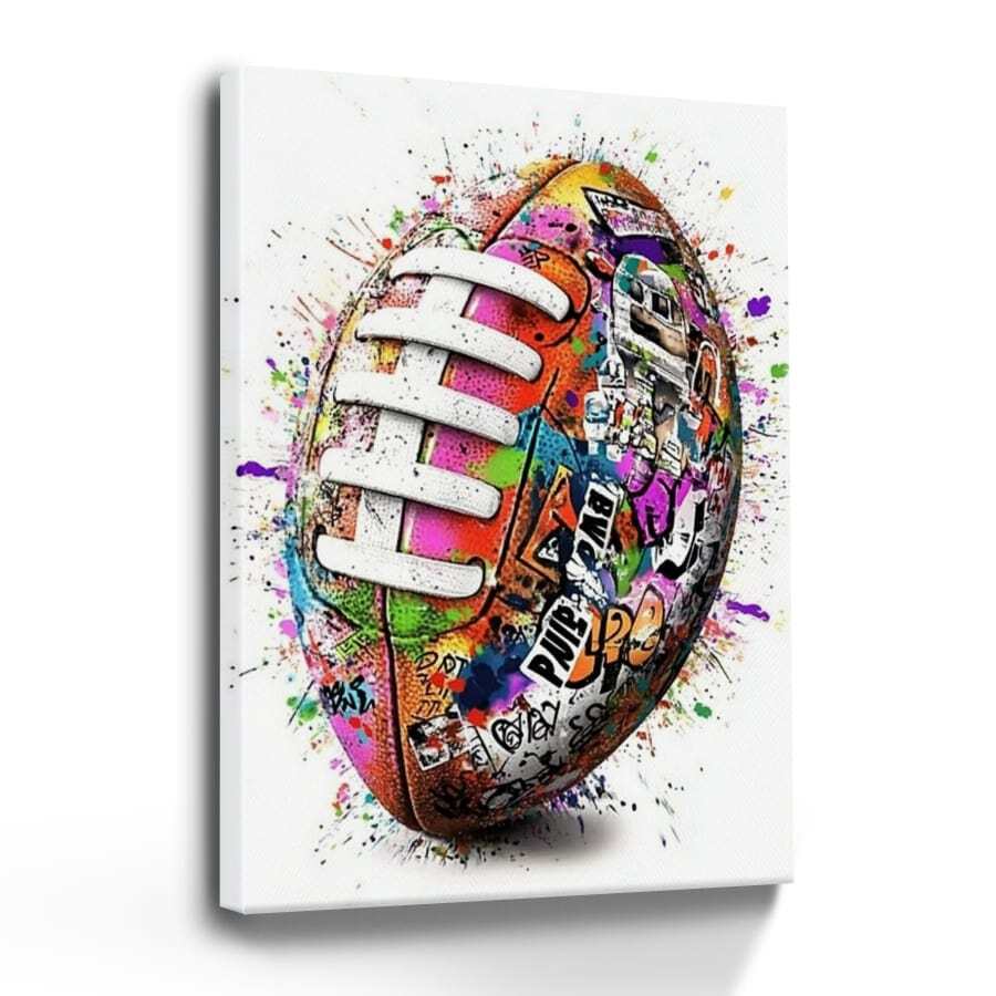 Framed Canvas Wall Art Poster A Football With Paint Splatters On It Canvas Painting Prints Poster Wall Art Decor For Living Room Bedroom Bathroom Kitchen Apartment Hotel, Modern Home Decoration