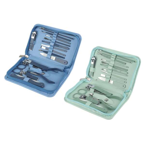 16-delige Matcha groen/frisblauwe nagelknipperset, dode huidschaar, pedicuremes, pedicure en manicure tondeuse meerdelige set, anti-spat, willekeurige kleuren verzonden