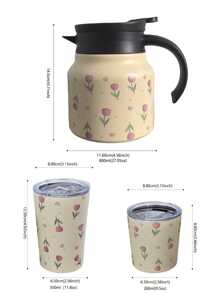 1 pezzo Teiera in acciaio inossidabile con doppia parete, da 800ml, con motivo a tulipani rosa, adatta per ufficio, ristorante, all'aperto, scuola ecc. Ottimo regalo per Natale, San Valentino, Festa della mamma, Ritorno a scuola