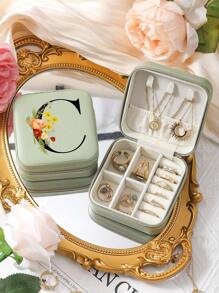 26 Letters Printed Pattern Travel Jewelry Storage Box, Portable Zipper Travel Jewelry Storage Box, Women's Home Storage Box, Pu Leather Waterproof Jewelry Box For Earrings, Necklaces, Rings, Jewelry Storage, Small Jewelry Box, - Suitable As A Gift For Friends And Bridesmaids Back To School