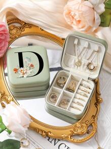 26 Letters Printed Pattern Travel Jewelry Storage Box, Portable Zipper Travel Jewelry Storage Box, Women's Home Storage Box, Pu Leather Waterproof Jewelry Box For Earrings, Necklaces, Rings, Jewelry Storage, Small Jewelry Box, - Suitable As A Gift For Friends And Bridesmaids Back To School