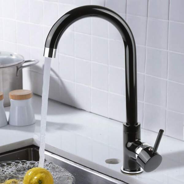 Grifo de cocina negro, grifo de cocina de alta presión de acero inoxidable 304, grifo giratorio de 360°, grifo mezclador monomando para fregadero de cocina, agua fría y caliente ajustable