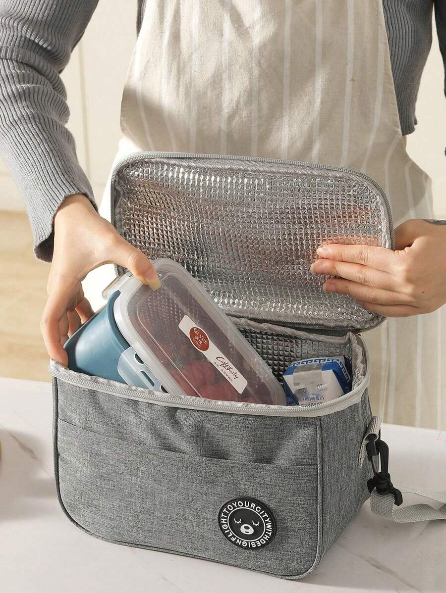 1 peça Bolsa de Almoço Isolada com Padrão de Urso - Caixa de Almoço Bolsa Térmica Macia Resfriadora para Homens e Mulheres Adultos, À Prova d'Água e Portátil para Escola e Escritório - Mantenha seus Alimentos Frescos e Saborosos (Cinza) Natal para Presente de Feriado
