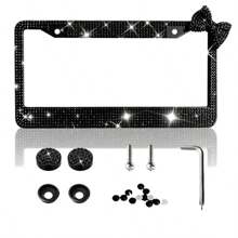 1 Shiny License Plate Frame, Set With Hand-Set Acrylic Crystal, Cute Bowknot Decoration, Stainless Steel Frame, Firmly Fixed, Upgrade Your Car With Stylish Shiny Butterfly License Plate Frame Christmas Gift Girl