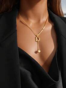 1 件款式不锈钢 18k 镀金字母吊坠项链 | 风格个性化优雅 | 高贵点缀 | 日常外出派对配饰 | 节日生日礼物 - 金色 - 查看 1
