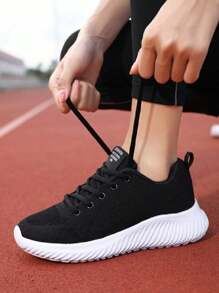 Women's Lace-Up Casual Sport Shoes, Knitted White Breathable Suitable For Outdoor Walking, Lightweight, Fashion Versatile Athletic Sneakers
