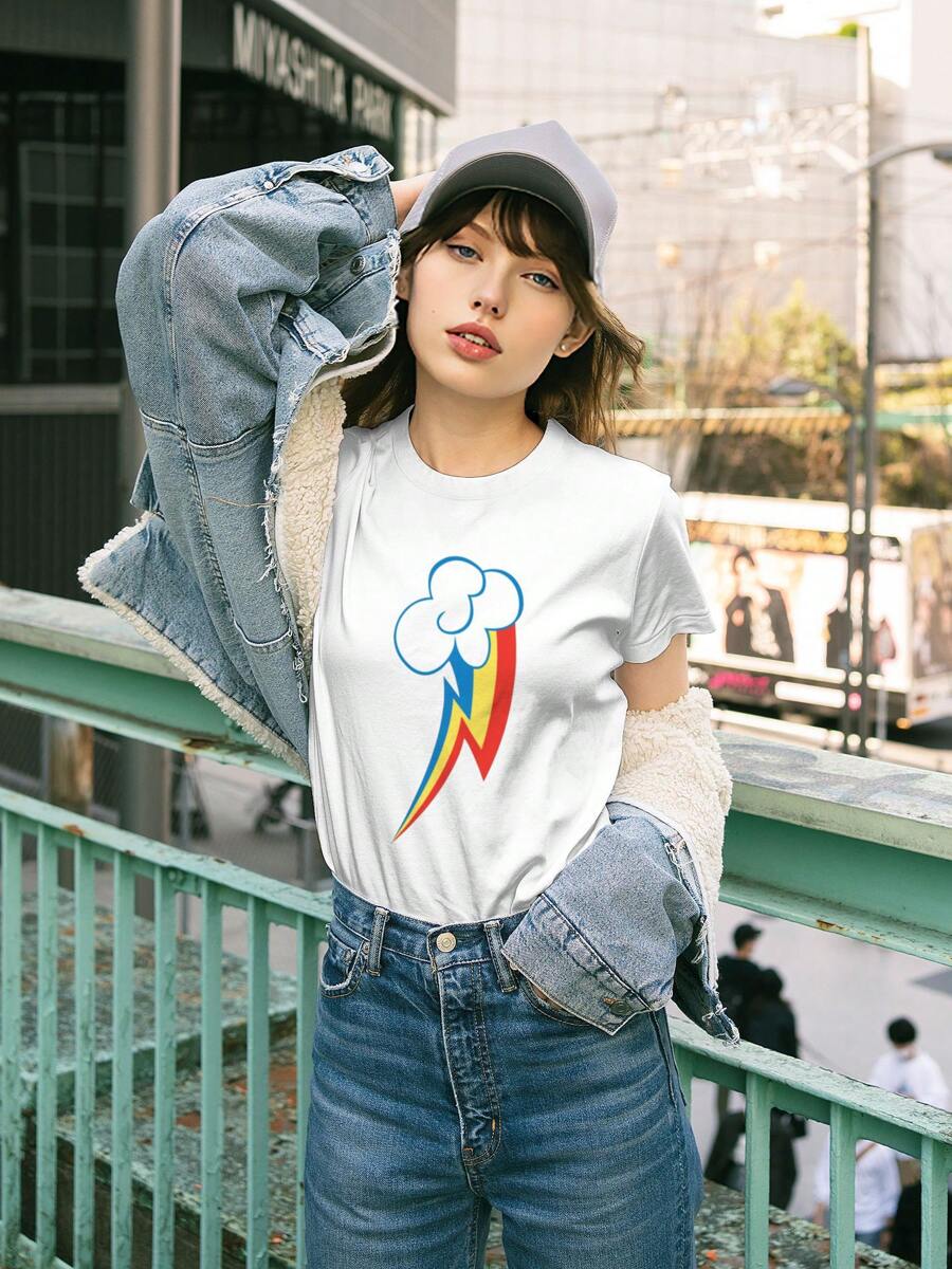 Rainbow Dash Cutie T Shirt, Women's T-Shirt, Casual Crew Neck, Perfect For Socializing, Weekend Outings, And Travel. - trắng - Xem 1