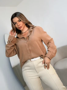 Long Sleeve Linen Shirt Without Pocket Linen With Cotton - Màu be - Xem 3