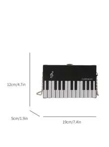 1 pièce Nouveau sac bandoulière mini stylé à imprimé piano, thème musical de fête. Sac à épaule carré avec motif de clavier de piano. Boucle et bandoulière en métal. Convient pour les fêtes musicales et en cadeau pour femmes. Boîte rigide peut ranger un téléphone