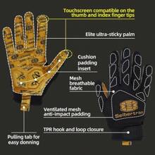 Guantes de receptor deportivo, guantes de fútbol americano para jóvenes y adultos - Pantalla táctil-lineman-negro/dorado - Ver 6